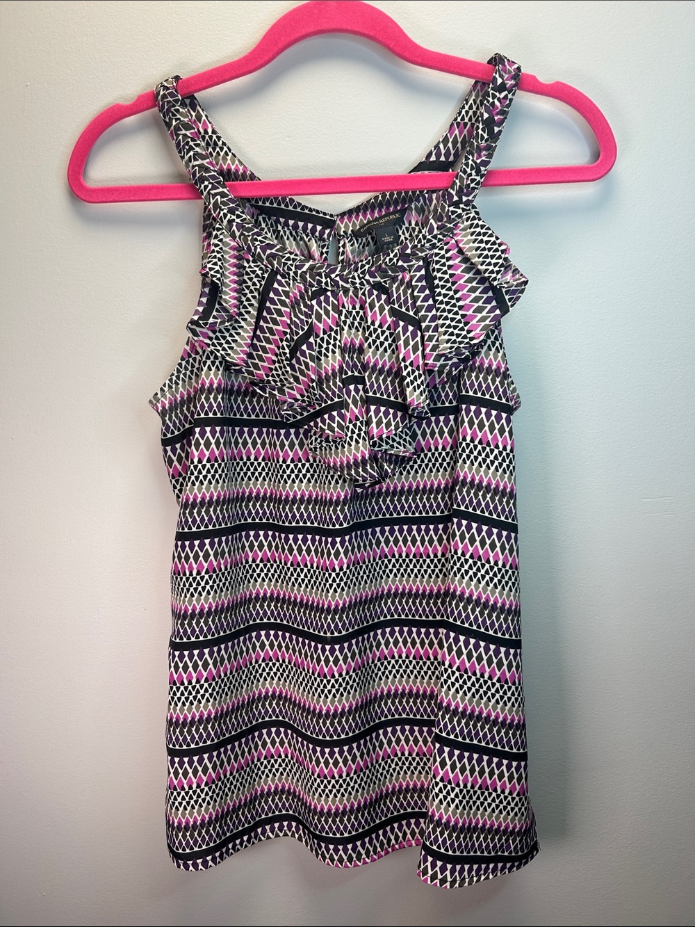 Banana Republic Black & Pink Patterned Ruffle Camisole